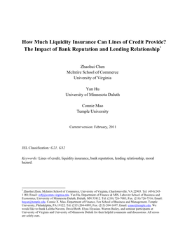 How Much Liquidity Insurance Can Lines of Credit Provide? the Impact of Bank Reputation and Lending Relationship*