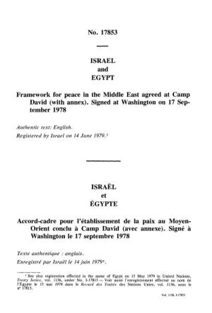No. 17853 ISRAEL and EGYPT Framework for Peace in the Middle