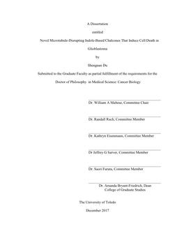 A Dissertation Entitled Novel Microtubule-Disrupting Indole