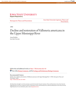 Decline and Restoration of Vallisneria Americana in the Upper Mississippi River Anne Kimber Iowa State University