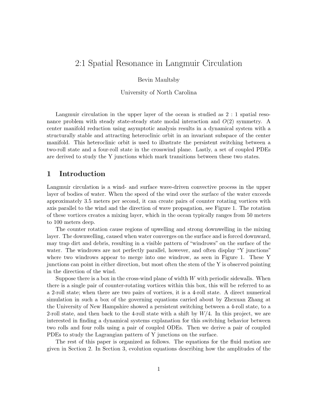 2:1 Spatial Resonance in Langmuir Circulation (Pdf)