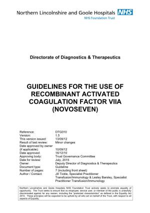 Guidelines for the Use of Recombinant Activated Coagulation Factor Viia (Novoseven)