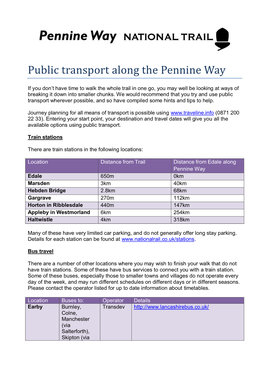 Public Transport Along the Pennine Way