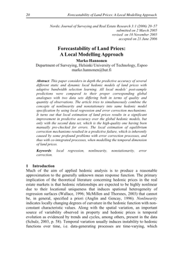 Forecastability of Land Prices: a Local Modelling Approach