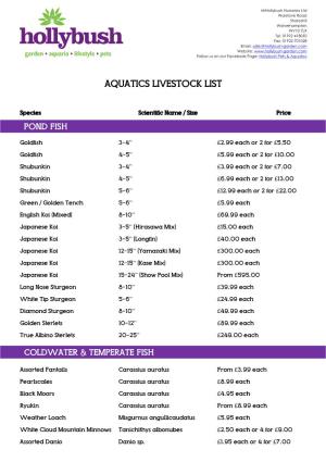Aquatics Livestock List