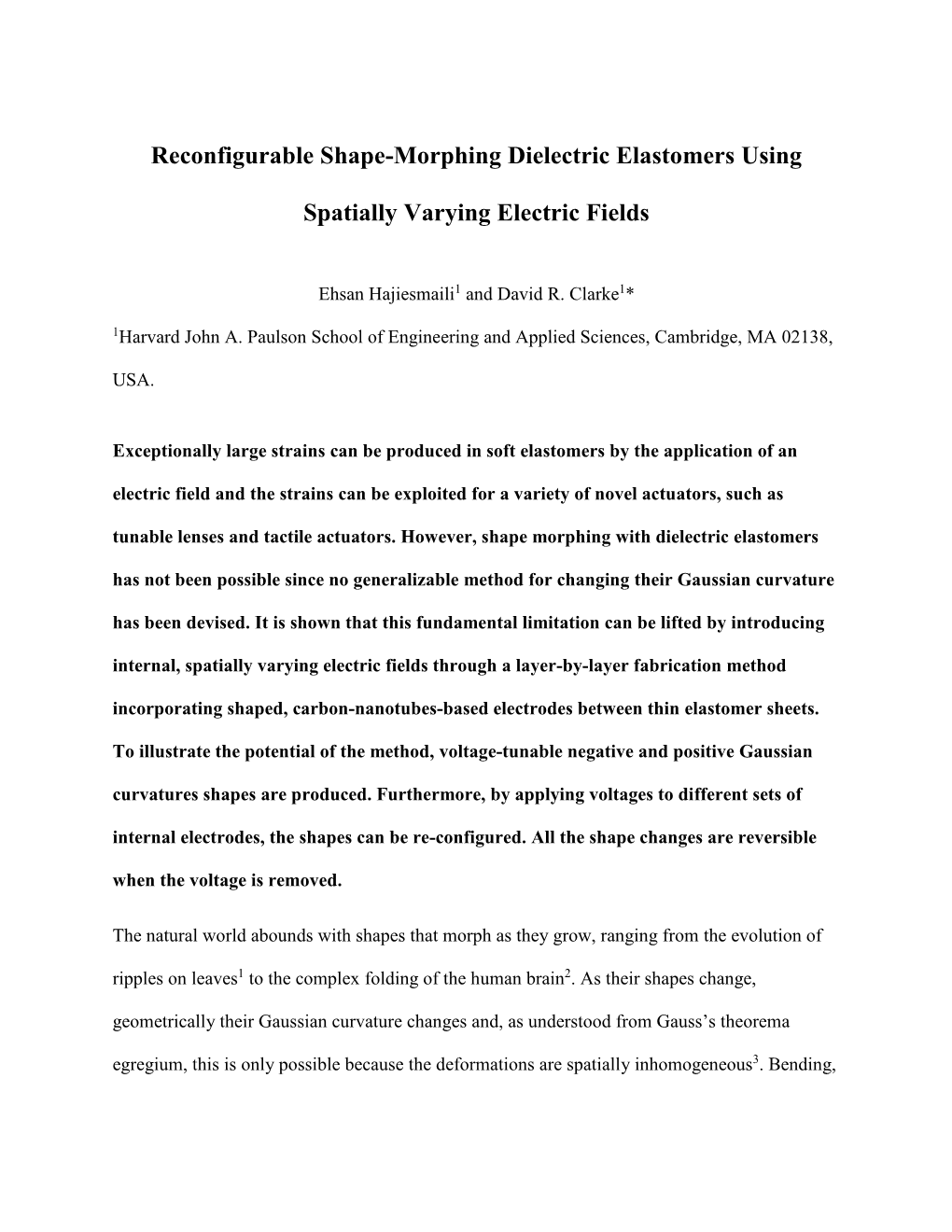 Reconfigurable Shape-Morphing Dielectric Elastomers Using