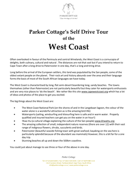 Parker Cottage's Self Drive Tour of the West Coast