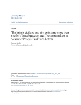 Transformation and Transnationalism in Alexander Posey’S 'Fus Fixico Letters' Tereza M