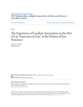 The Experience of Lasallian Association on the Part of Lay “Associates in Fact” in the District of San Francisco Gregory T