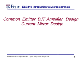 Common Emitter BJT Amplifier Design Current Mirror Design