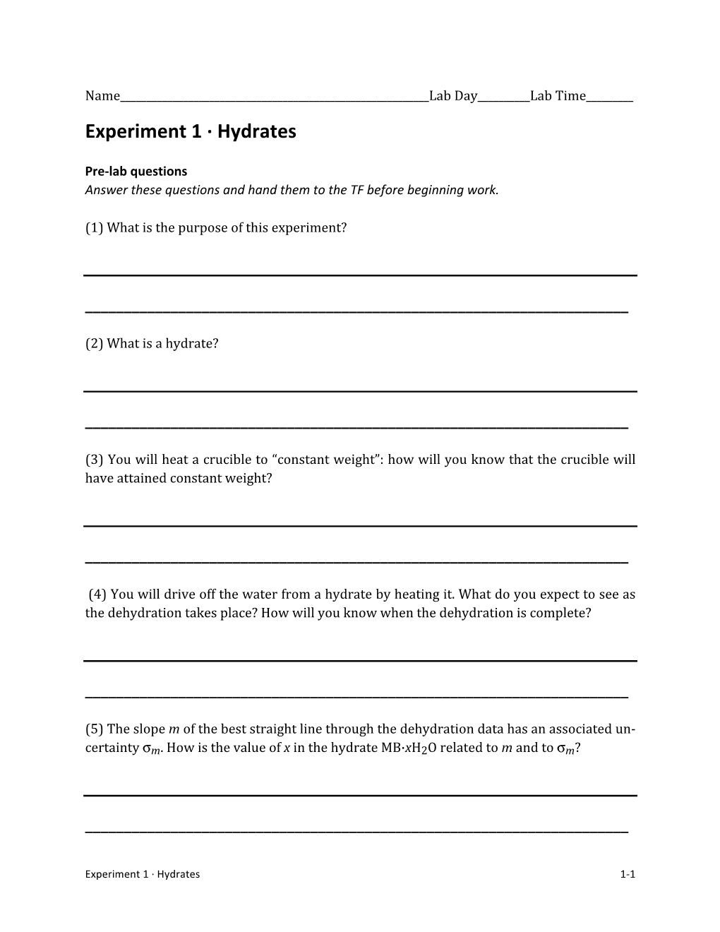 Experiment 1 ·∙ Hydrates