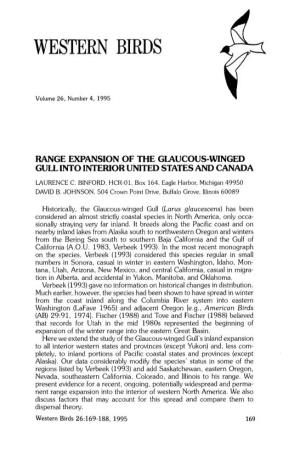 Range Expansion of the Glaucous-Winged Gull Into Interior United States and Canada