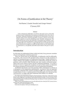 On Forms of Justification in Set Theory