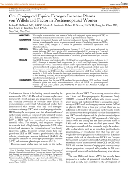 Oral Conjugated Equine Estrogen Increases Plasma Von Willebrand Factor in Postmenopausal Women Leroy E