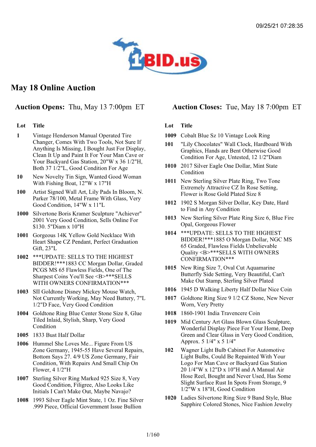 May 18 Online Auction