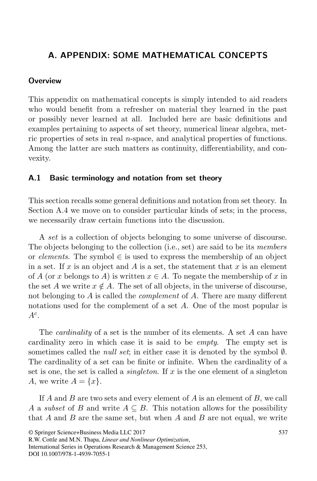 A. Appendix: Some Mathematical Concepts