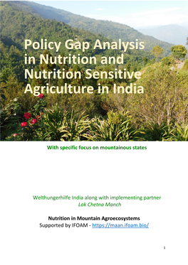 Policy Gap Analysis in Nutrition and Nutrition Sensitive Agriculture in India