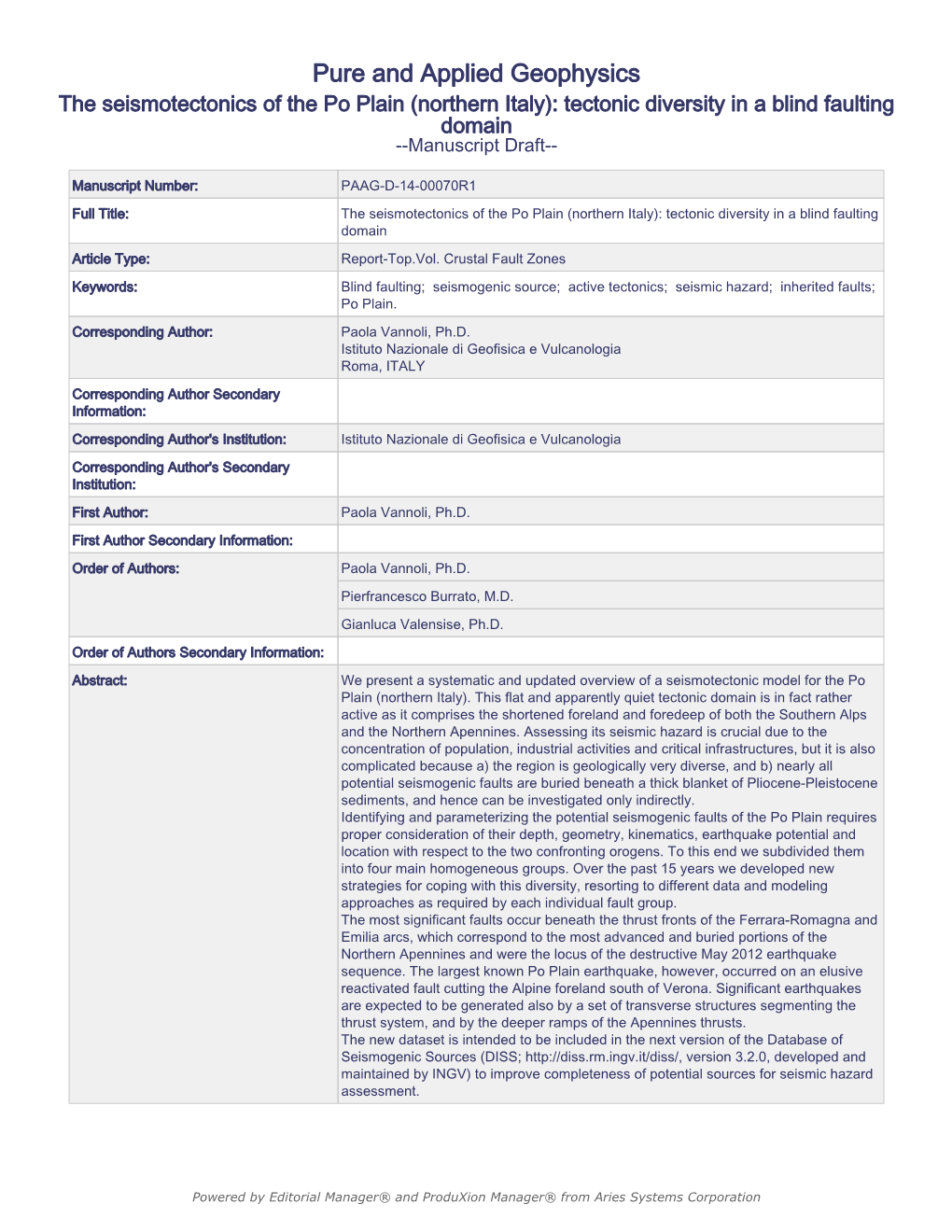 Pure and Applied Geophysics