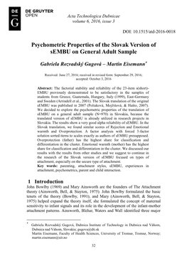 Psychometric Properties of the Slovak Version of Sembu on General Adult Sample