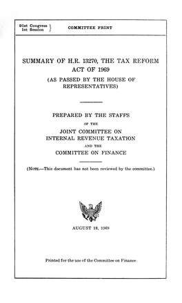 Summary of HR 13270, the Tax Reform Act of 1969