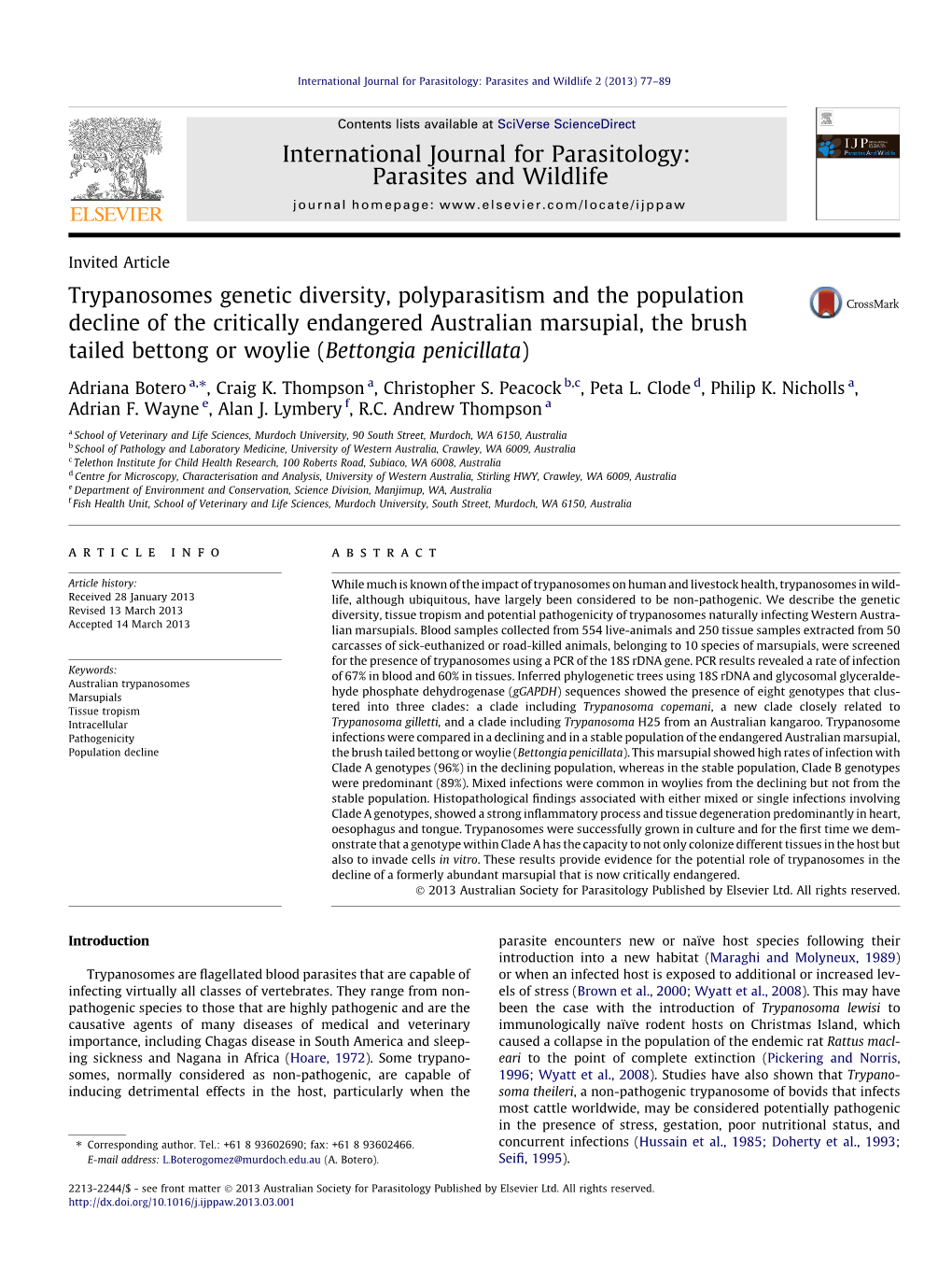 Trypanosomes Genetic Diversity, Polyparasitism and the Population