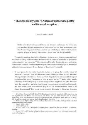 “The Boys Are My Gods”: Anacreon's Pederastic Poetry and Its Moral