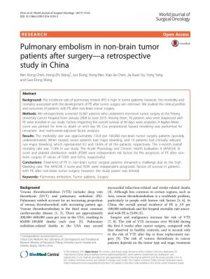 Pulmonary Embolism in Non-Brain Tumor Patients After Surgery—A Retrospective Study in China