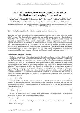 Brief Introduction to Atmospheric Cherenkov Radiation and Imaging Observation