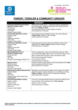 Parent, Toddler & Community Groups