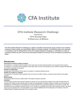 CFA Institute Research Challenge Hosted by CFA Society Italy Politecnico Di Milano