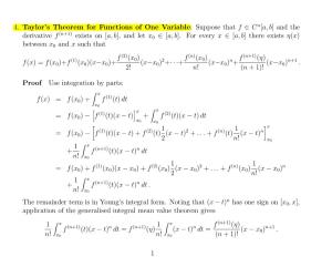 4. Taylor's Theorem for Functions of One Variable: Suppose That F ∈ C