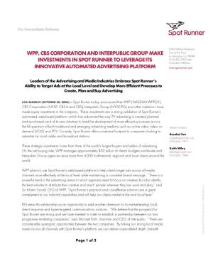 WPP Press Release Spot Runner Investment Oct06