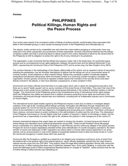 PHILIPPINES Political Killings, Human Rights and the Peace Process