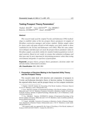 Testing Prospect Theory Parameters1