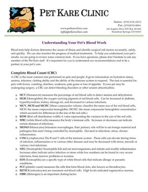 Understanding Your Pet's Blood Work Complete Blood Count (CBC)