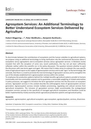 An Additional Terminology to Better Understand Ecosystem Services Delivered by Agriculture
