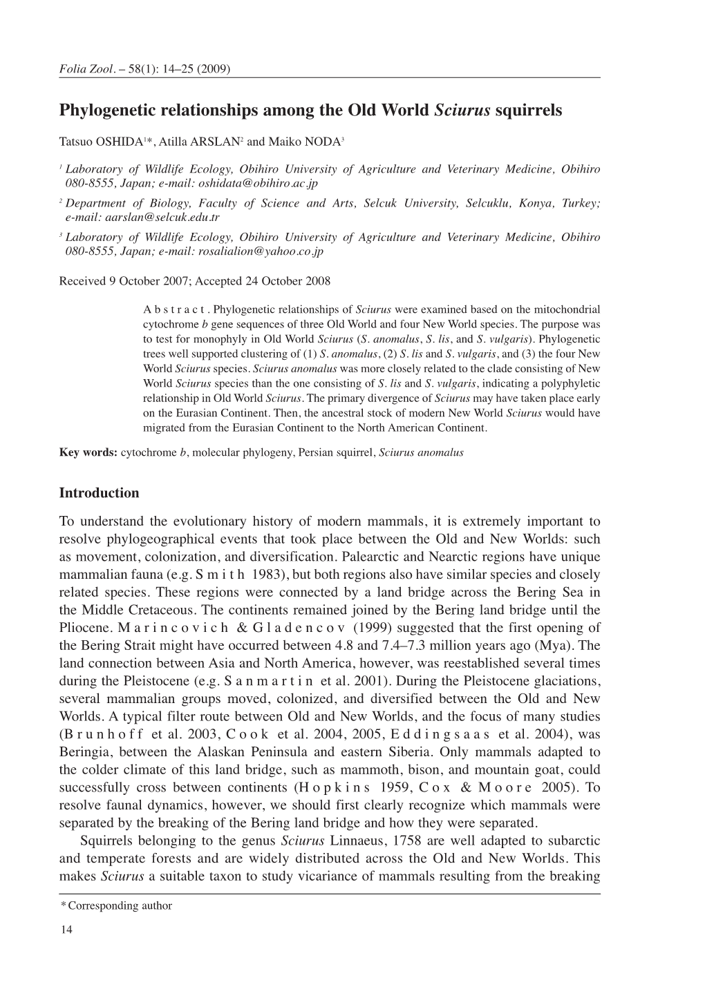 Phylogenetic Relationships Among the Old World Sciurus Squirrels