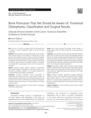 Bone Protrusion That We Should Be Aware Of: Foraminal Osteophytes; Classification and Surgical Results