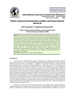 Physic-Chemical Characteristics of Bitter and Sweet Almond Kernel Oil