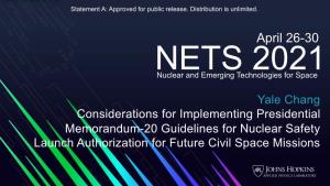April 26-30 NETS 2021 Nuclear and Emerging Technologies for Space