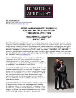 Mario Cantone and Jerry Davis Bring How Long Has This Been Going On? to Feinstein’S at the Nikko