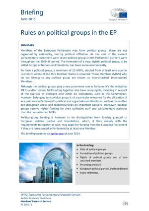 Rules on Political Groups in the EP