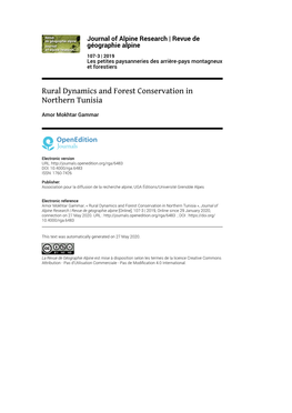Revue De Géographie Alpine, 107-3 | 2019 Rural Dynamics and Forest Conservation in Northern Tunisia 2