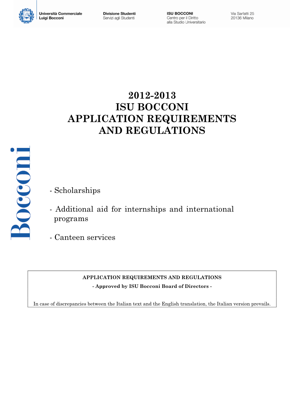 2012-2013 Isu Bocconi Application Requirements and Regulations