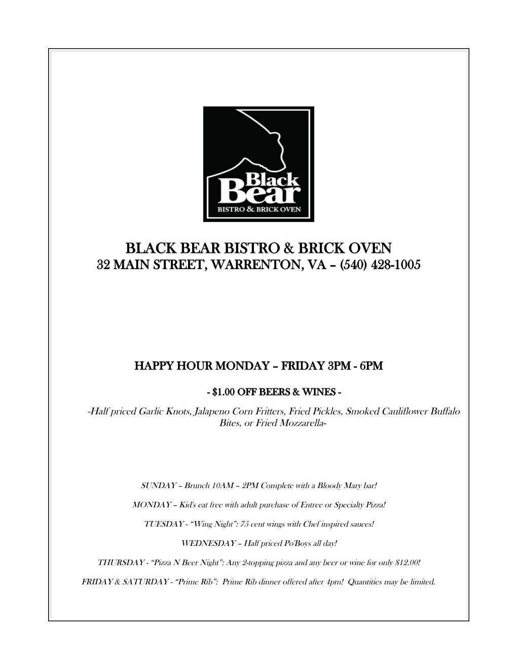 Black Bear Bistro & Brick Oven