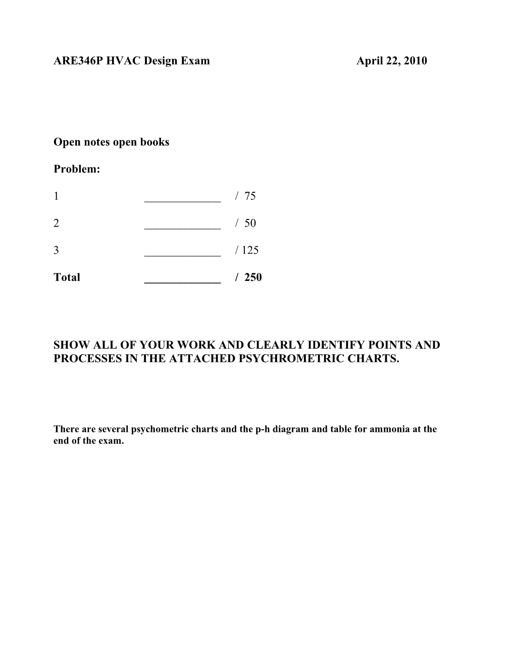 ARE346P HVAC Design Exam April 22, 2010