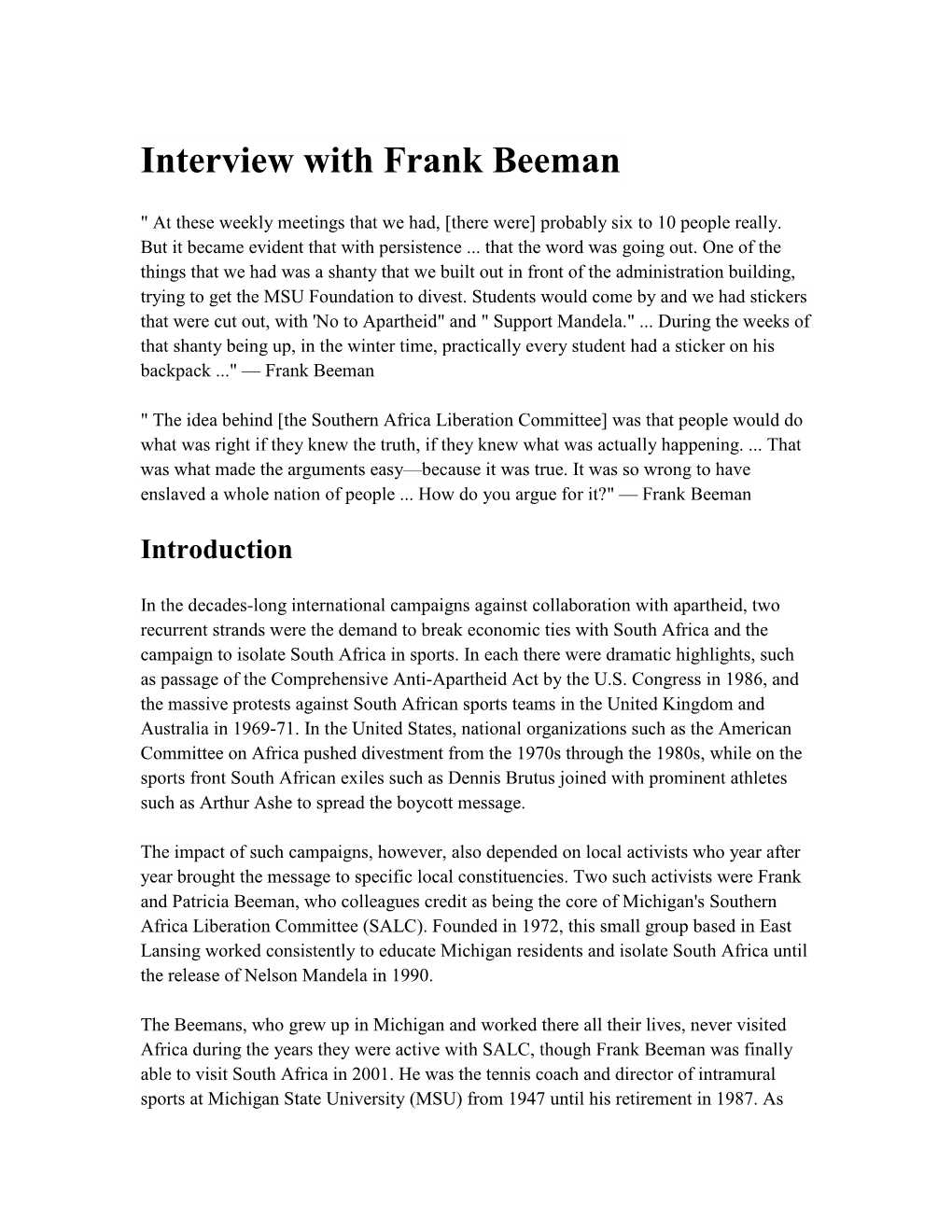 Interview with Frank Beeman