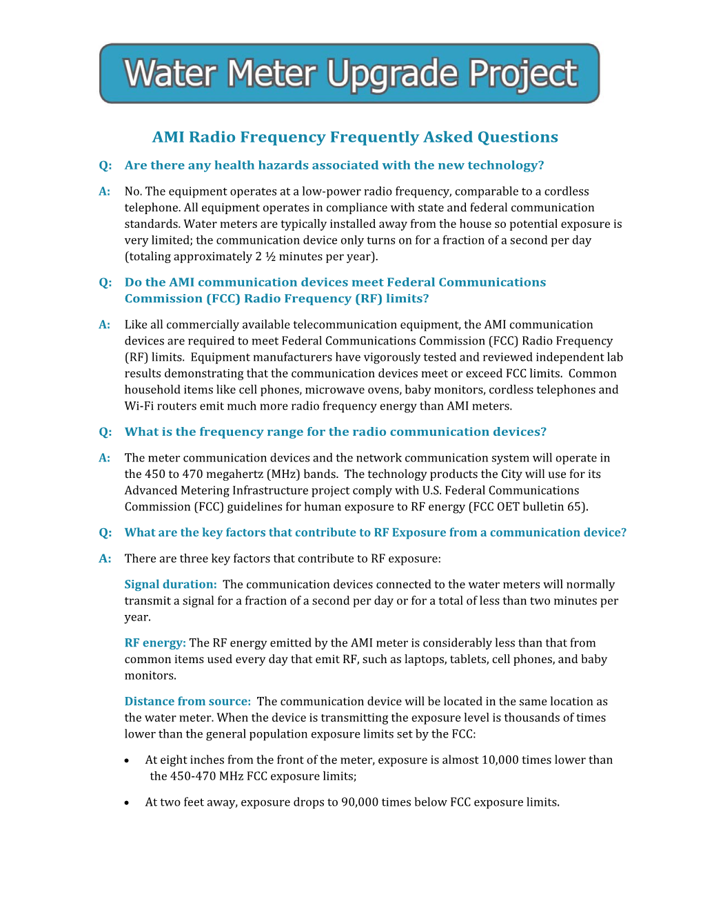 AMI Radio Frequency Frequently Asked Questions