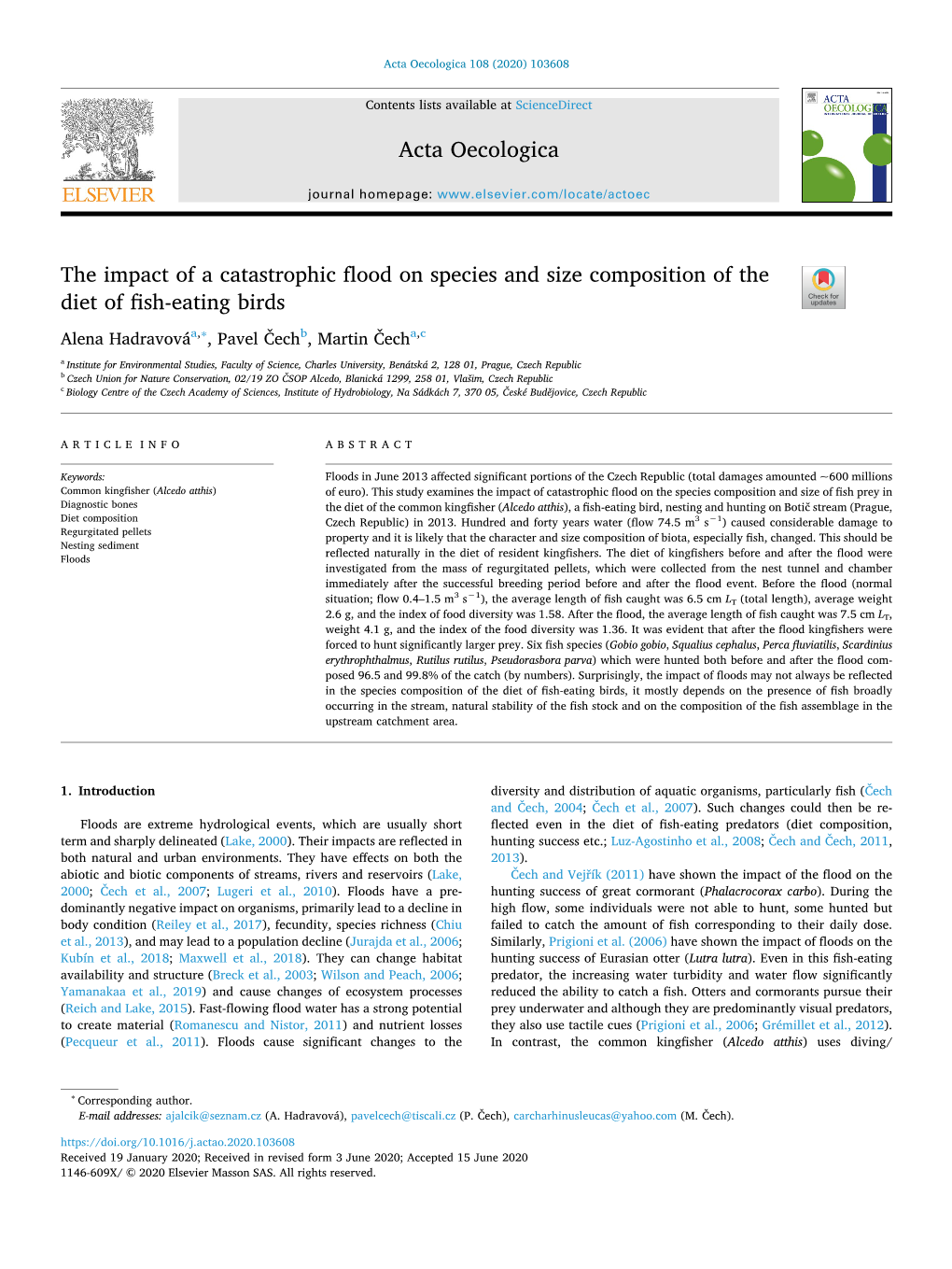 The Impact of a Catastrophic Flood on Species and Size Composition of The