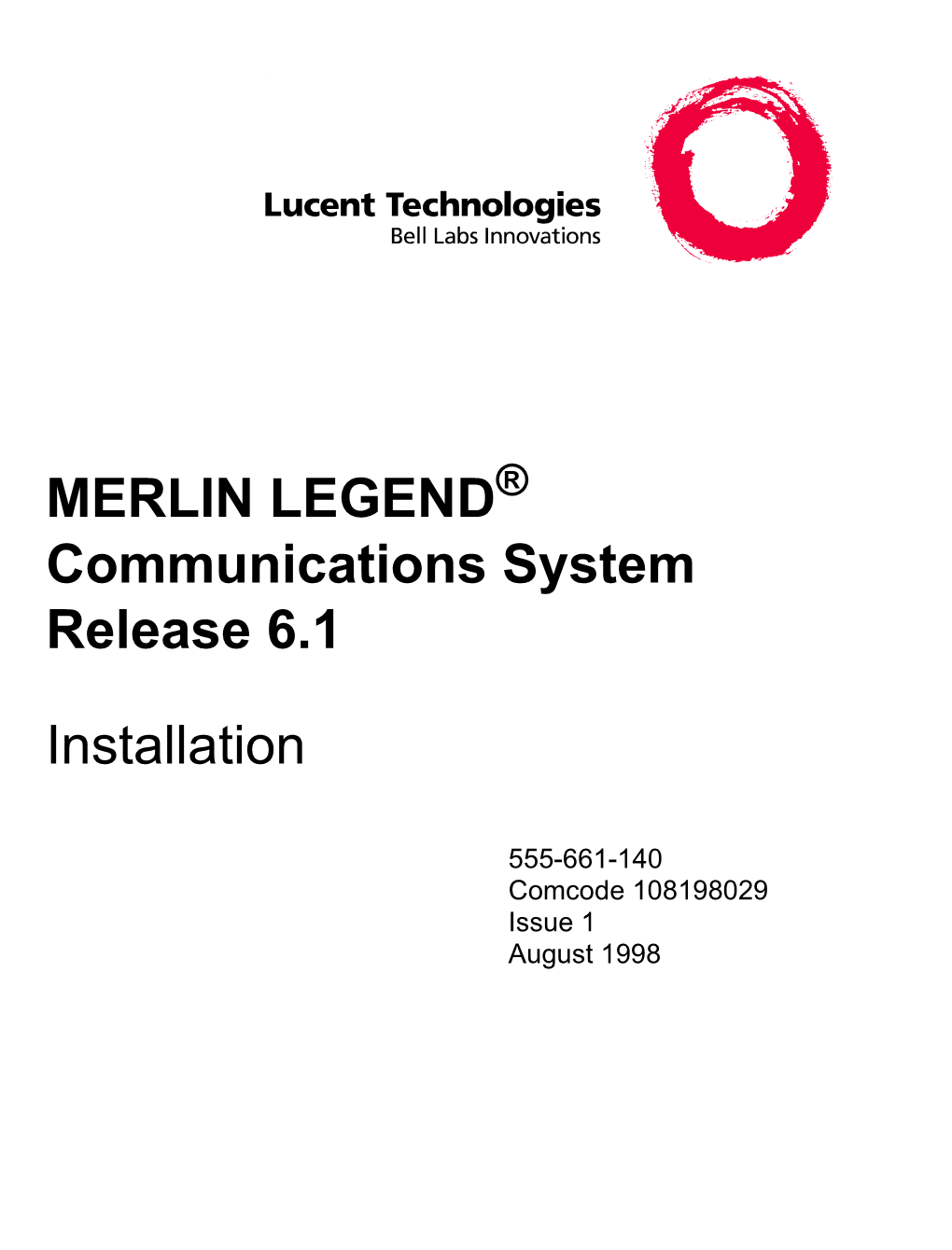 MERLIN LEGEND Communications System Release 6.1 Installation